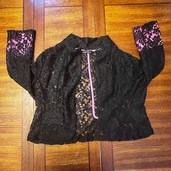 Last Kiss Vintage 80's Madonna Style Black Lace Hot Pink Blazer Jacket XL - Picture 8 of 14